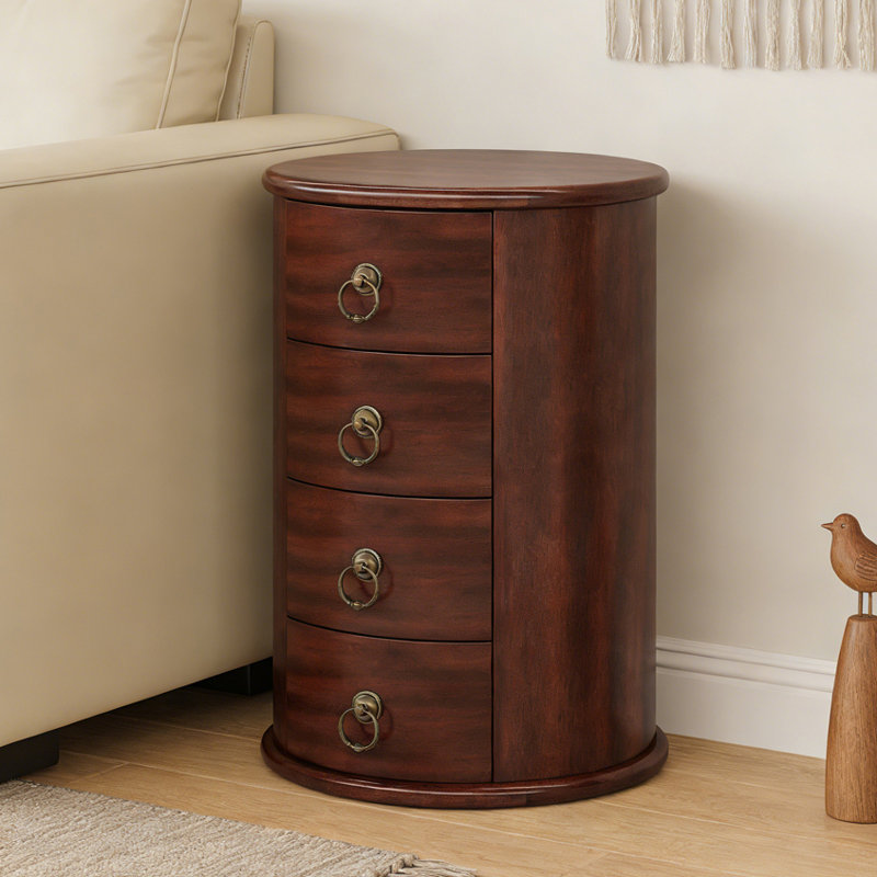 Table d'appoint ronde en bois avec 4 tiroirs