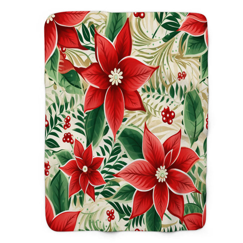 Holiday Blossoms - couverture en sherpa de qualité supérieure 1 pièce, L 60 po x L 80 po