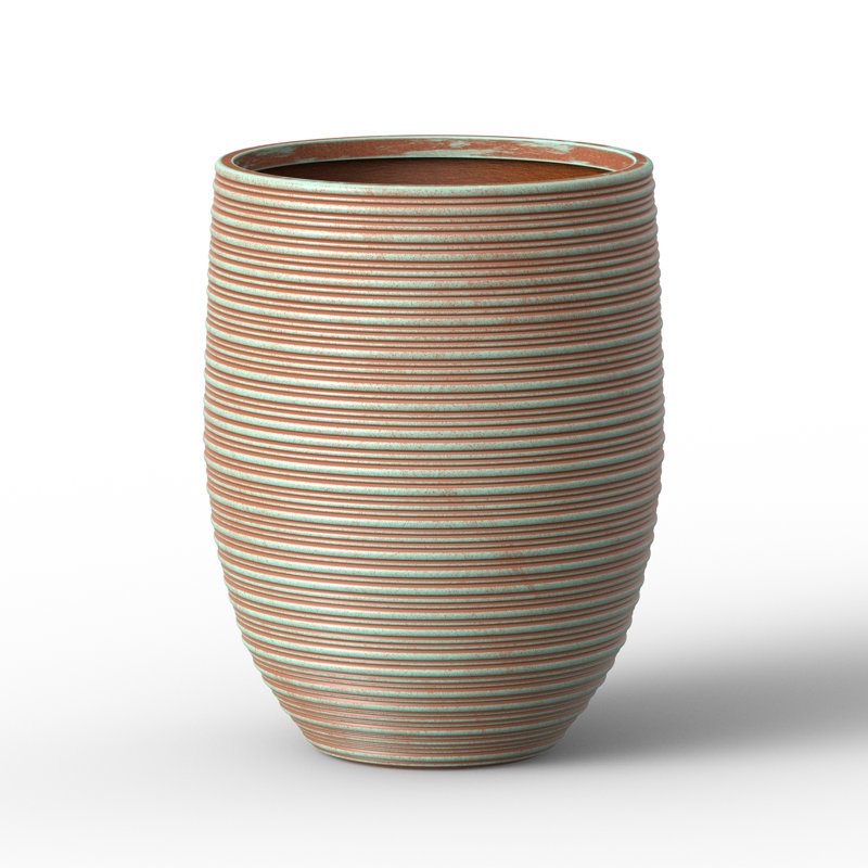 Grand pot à fleurs rond 17 po en béton blanc (intérieur amélioré) avec trous de drainage, Muted Teal (Upgraded Interior)