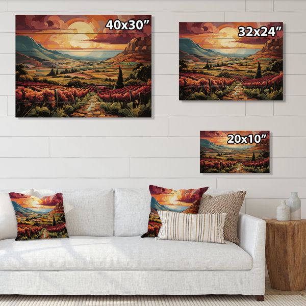 Millwood Pines Brieux Vineyard Sunset Rows Of Ruby Landscape II on Wood ...
