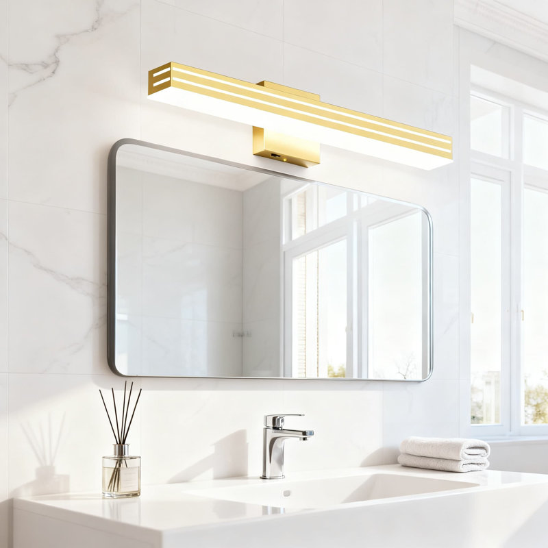Barre d'éclairage de meuble-lavabo à DEL 24 pouces avec éclairage à intensité variable de 5 couleurs, finition dorée moderne et rendement énergétique lent pour le miroir de maquillage de salle de bain Ralbay