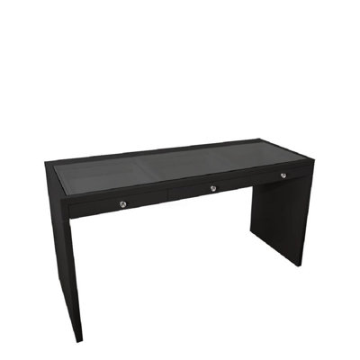 SlayStation Pro Glasstop Makeup Desk with 3 Drawers, Diamond Style Knobs