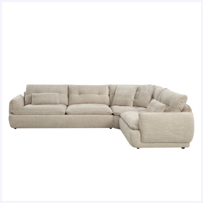 Beige Chenille Upholstered Sectional Sofa with 4 Matching Throw Pillows, Modern Living Room Furniture