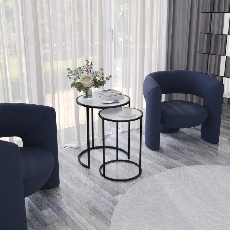 Shkar Three Leg Coffee Table, Black, White