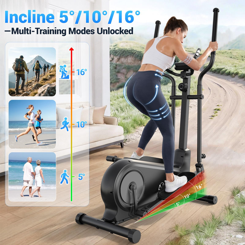 Elliptical Exercise Machine for Home Gym, Silent Elliptical Machine, 16 Resistance Levels, and Pulse Rate Grips, Black