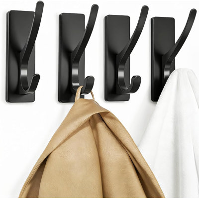 Self Adhesive Coat Hooks For Hanging: 13LB Extra Strong Stainless Wall Hook For Towel(Black)