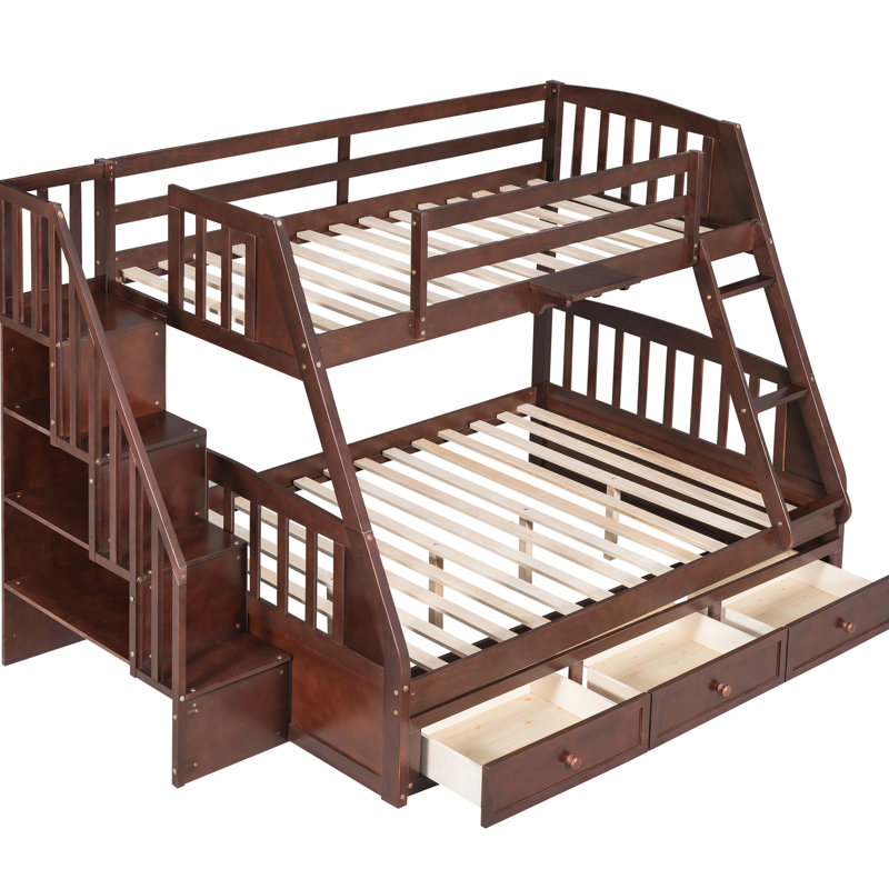 Lit superposé simple avec escalier - facilite l'accès aux tiroirs supérieurs et à la chambre à coucher rustique