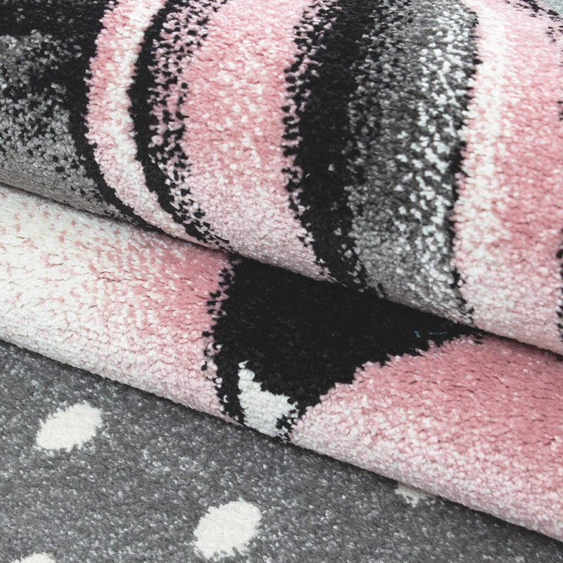 Chives Power Loom Pink/Grey Rug, Rectangle 80 x 150cm