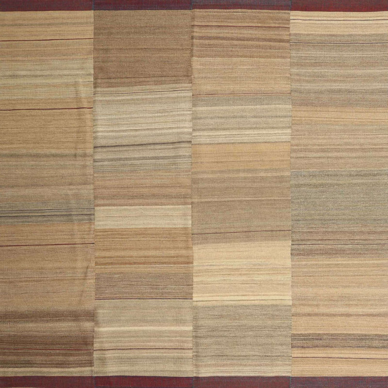 Tapis brun/gris/vert de zone contemporaine, Carré 8 pi