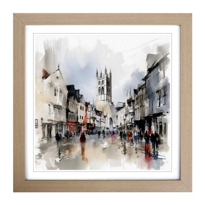 City Of Canterbury Gestural Art - Single Picture Frame Print on Wood