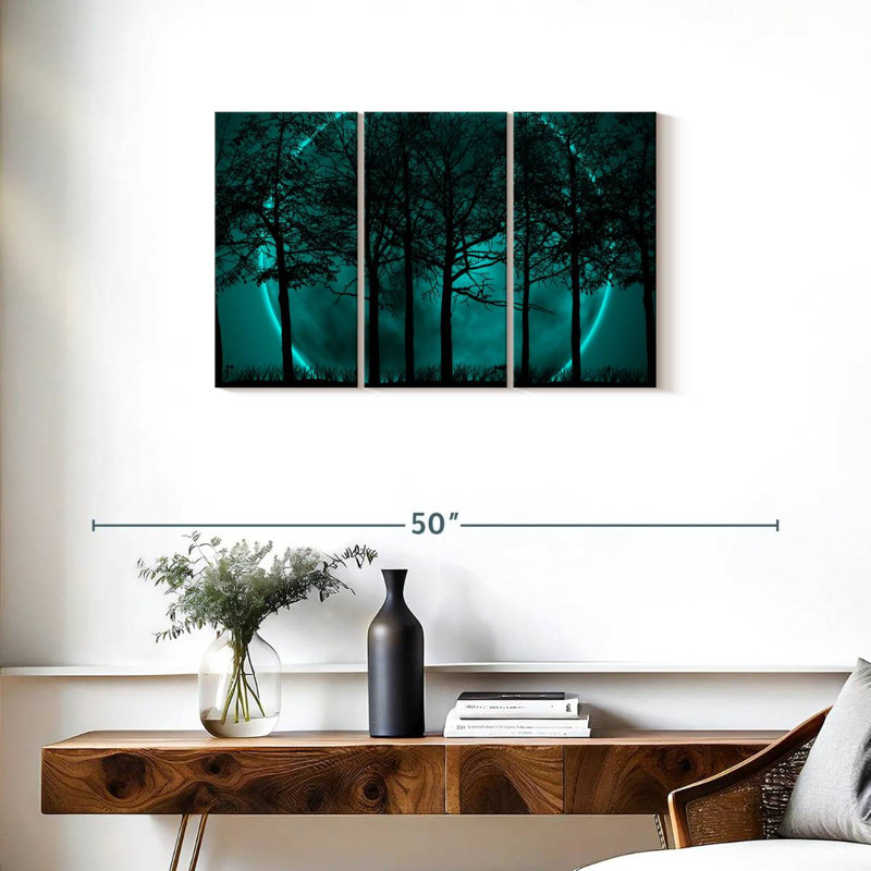 Silhouette de forêt turquoise sur toile, ensemble de 3 pièces, H 20 po x l 33 po x P 1,25 po