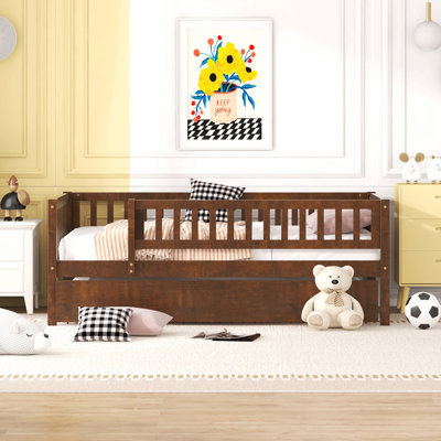 Wood Daybed With Trundle And Fence Guardrails