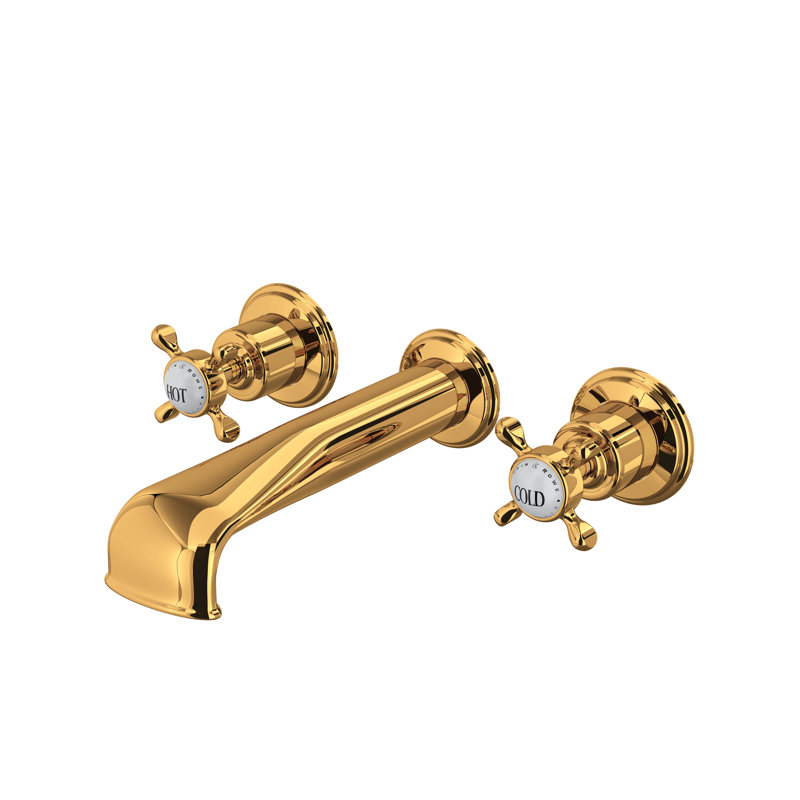 Edwardian™ Wall Mount Tub Spout, English Gold, With Cross Handles