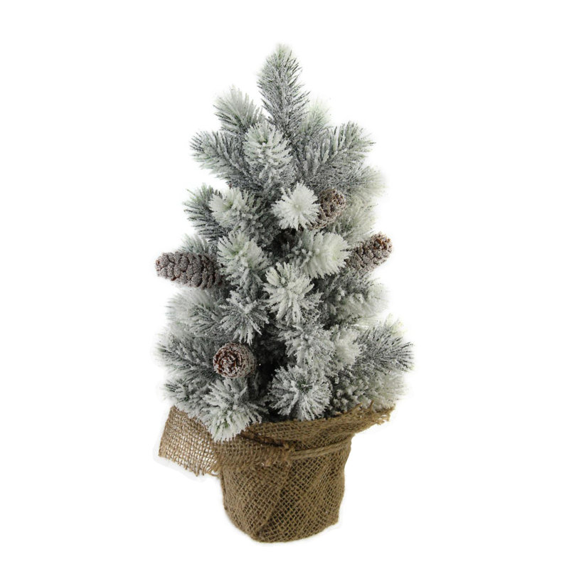 Arbre de Noël artificiel en forme de pin vert moyen 16 po avec base en toile de jute - non éclairé
