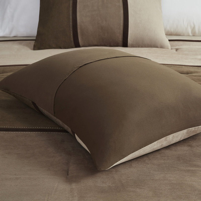 Édredon 7 pièces en faux suède brun, très grand, coussins décoratifs, jupe de lit, literie élégante lavable à la machine, brun, édredon brodé, chaud