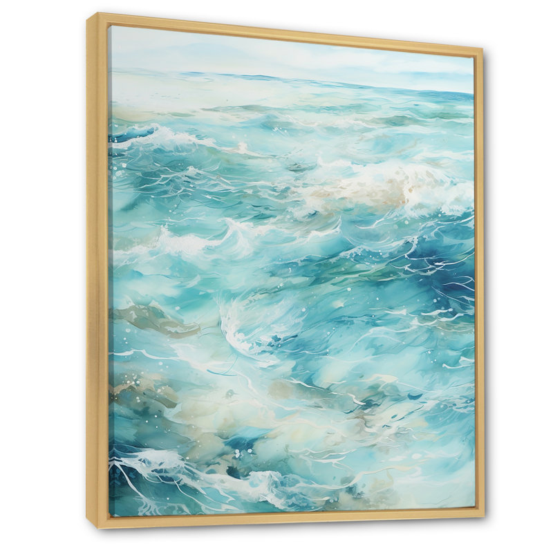 «Ocean Minimal Waves Charm II», reproduction sur toile, Cadre naturel flottant, H 40 po x l 30 po