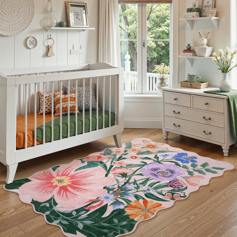 Tapis lavable pour tapis de salon antidérapant à motif floral antidérapant, Rectangle 5 pi x 7 pi