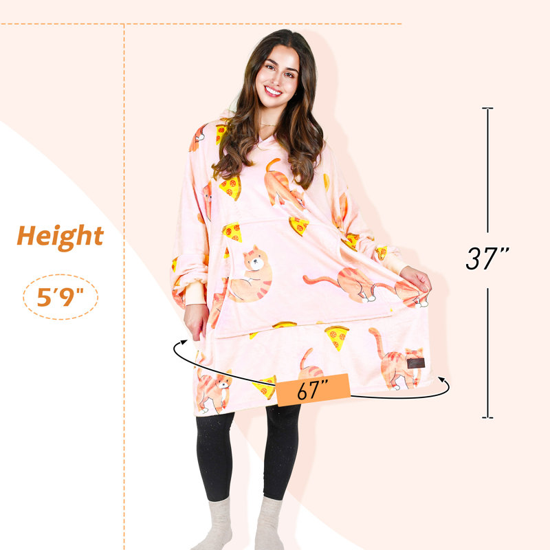Sweat à capuche surdimensionné pour femmes, Wearable, Pizzacat rose