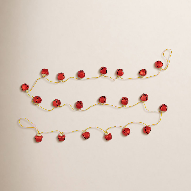 Guirlande de Noël Jingle Bells en métal brillant - 7,5 pi - Vert, Rouge