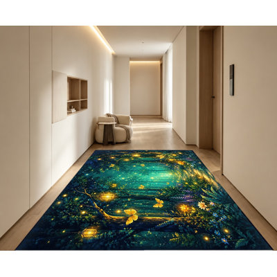 Tapis papillon lanterne forêt magique, imprimé numérique féerique bois enchanté, tapis de sol antidérapant, élément décoratif intérieur pour salon, chambre, dortoir, appartement