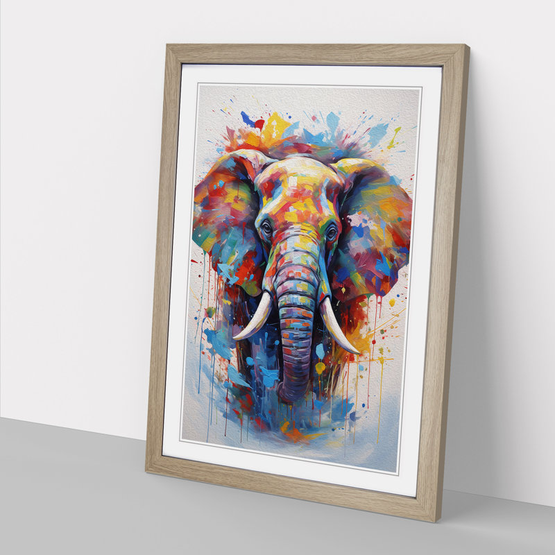 Elephant - Framed Print, 34cm H x 25cm W, Oak Framed