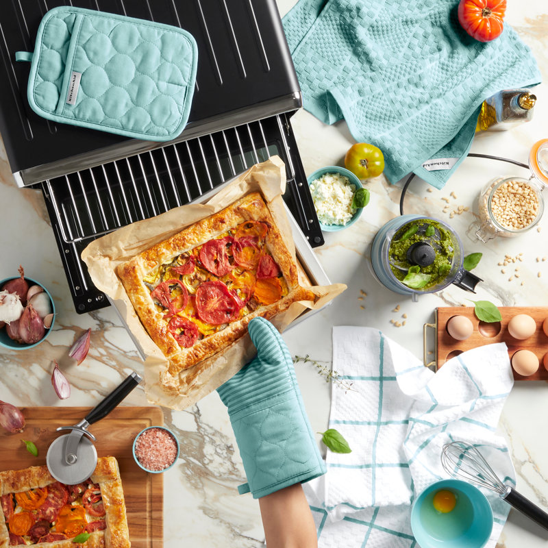 KitchenAid Quilted Kitchen Towel, Oven Mitt & Potholder Set 4-Pack, Mineral Water