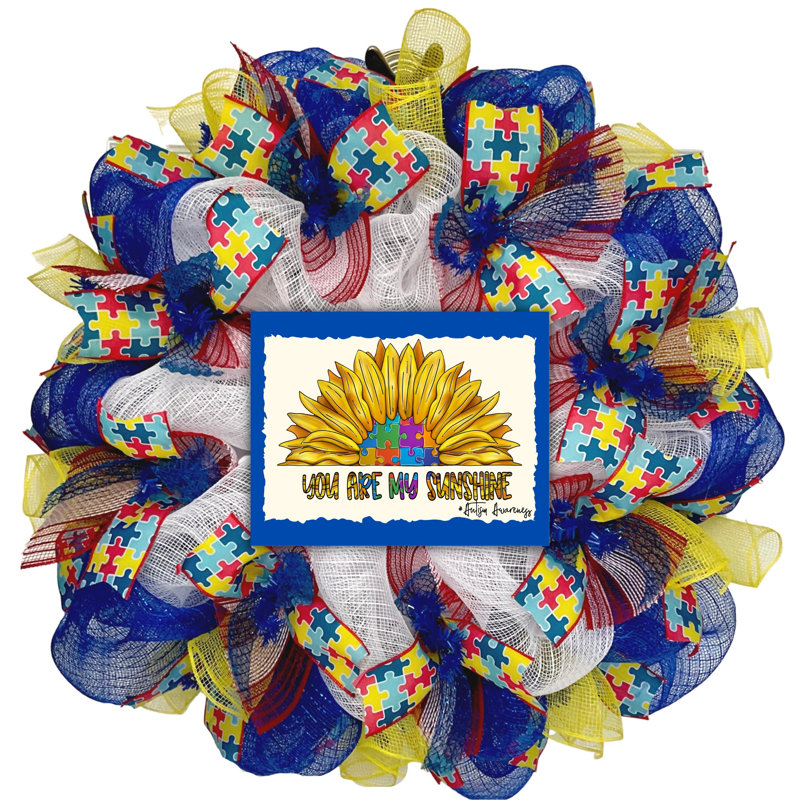 Autism Awareness Wreath with Sunflower