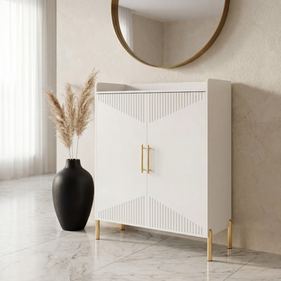 Large Shoe Cabinet with Doors, 6-Tier Entryway Shoe Storage Cabinet with Shelves, 30 Pairs Modern Shoes Rack Organizer for Hallway, Closet, Bedroom, Living Room, White & Gold