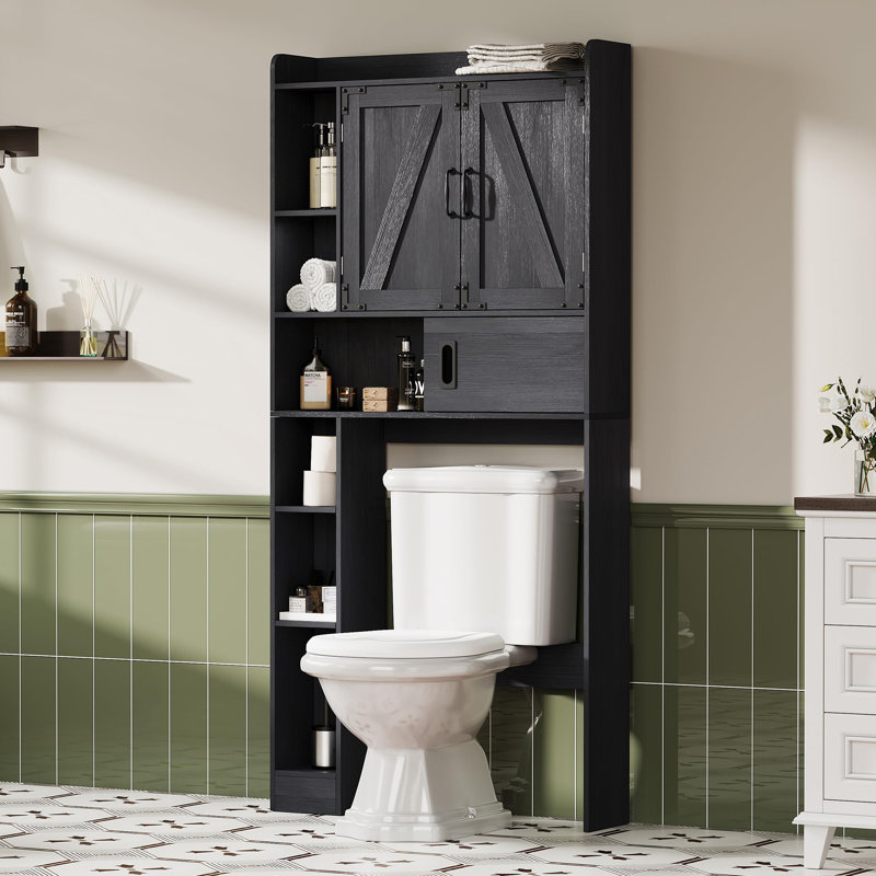 Over The Toilet Storage Cabinet with with Barn Doors, Black