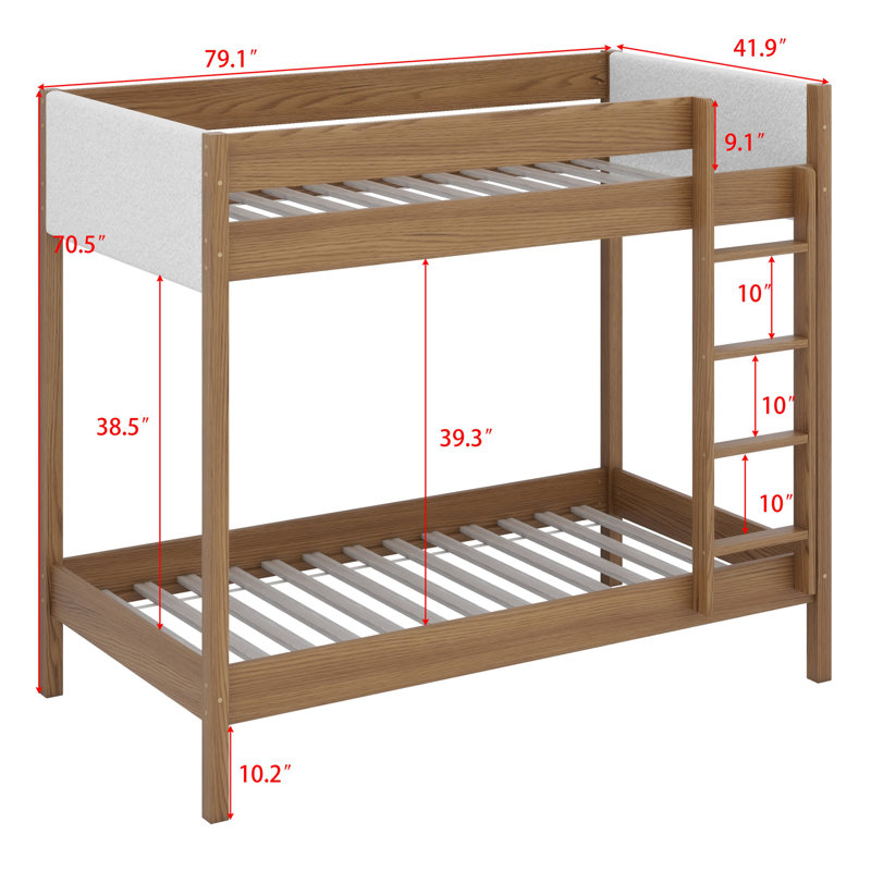 Bunk Bed Frame With Ladder, Safety Guardrails, Upholstered Headboard/Footboard