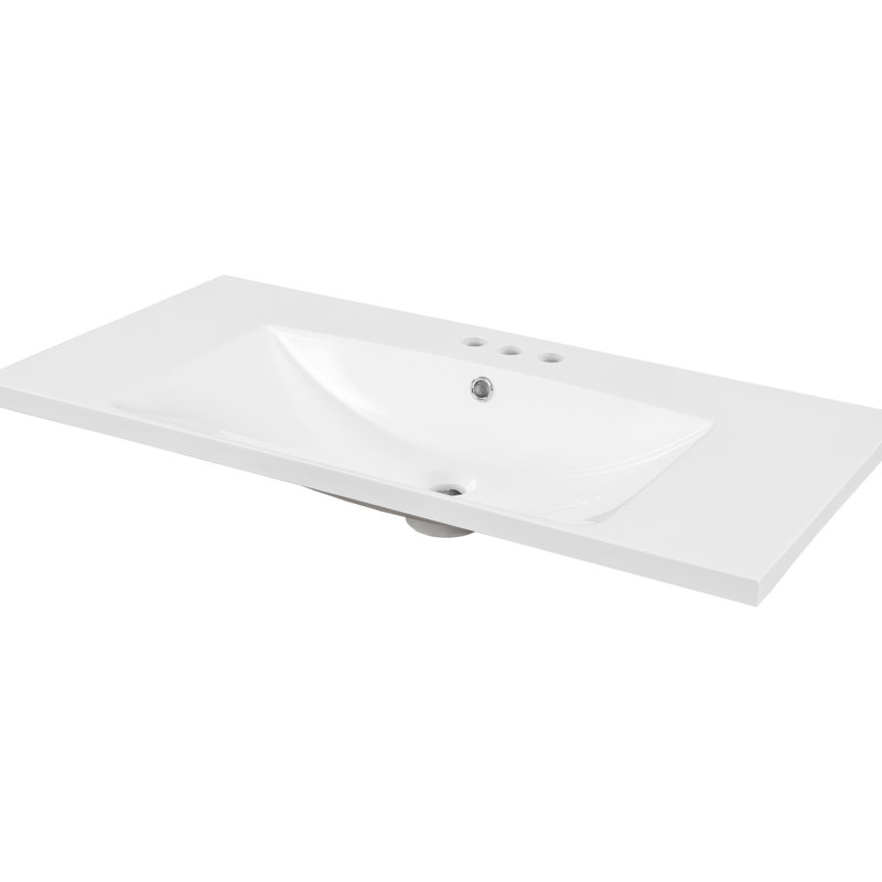 Surface de meuble-lavabo en céramique 36 po avec lavabo blanc, 3 trous pré-percés, aspect moderne, P 18 po x H 6,6 po, comptoir facile à assembler, céramique, blanc, taches d'eau difficiles à laisser