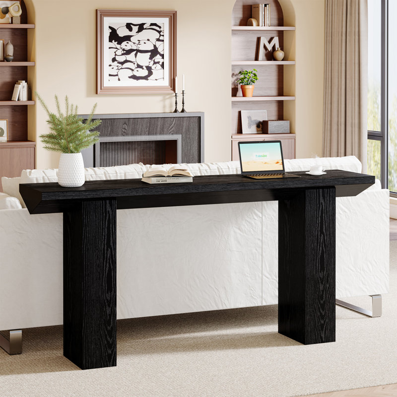 63-inch Long Console Table, Farmhouse Wooden Narrow Sofa Table Behind Couch, Dark Walnut