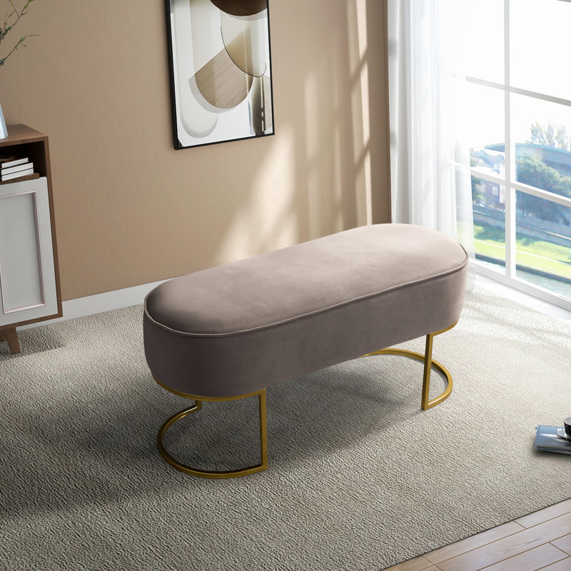  Annetta Modern 39.4"W Velvet Upholstered Bench, Gray
