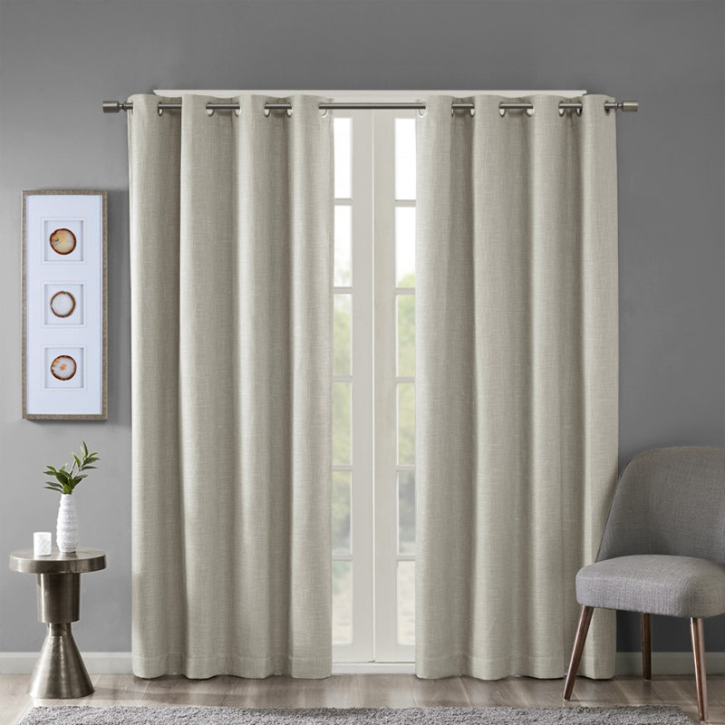 Printed Heathered Blackout Grommet Top Curtain Panel, Taupe, 100" W x 84" L