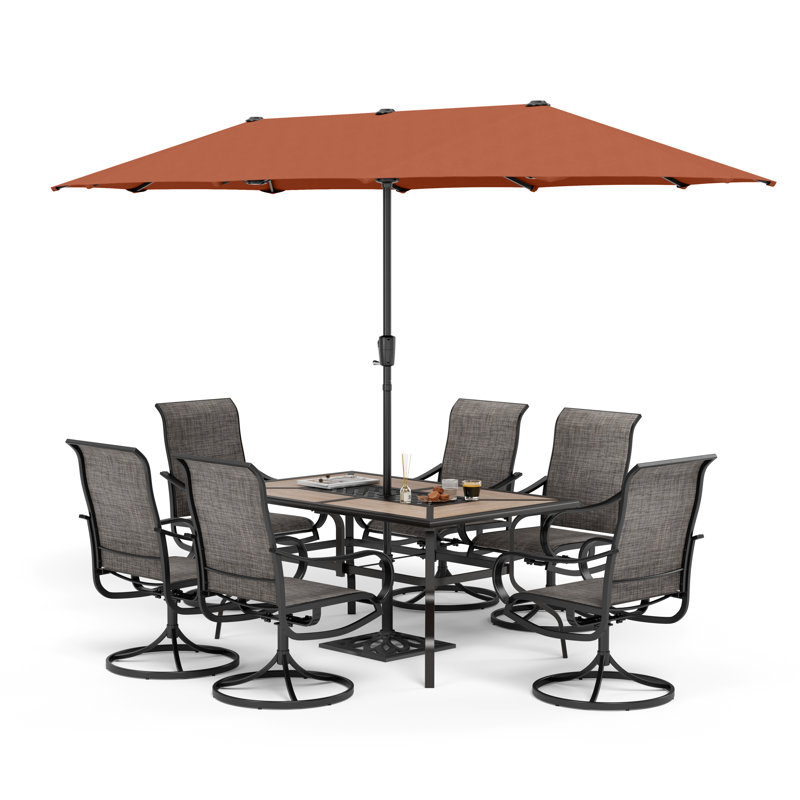8 ensembles de salle à manger d'extérieur avec parasol 8 pièces, Brun, Rouge