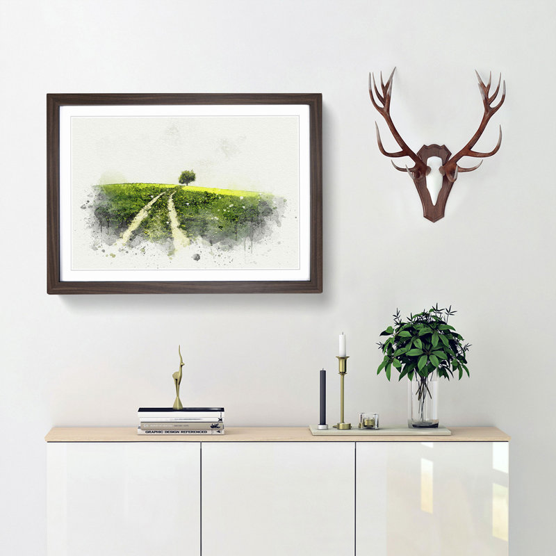 Path to a Lone Tree in Abstract - Picture Frame Graphic Art Print, 27cm H x 36cm W x 2cm D, Walnut Framed