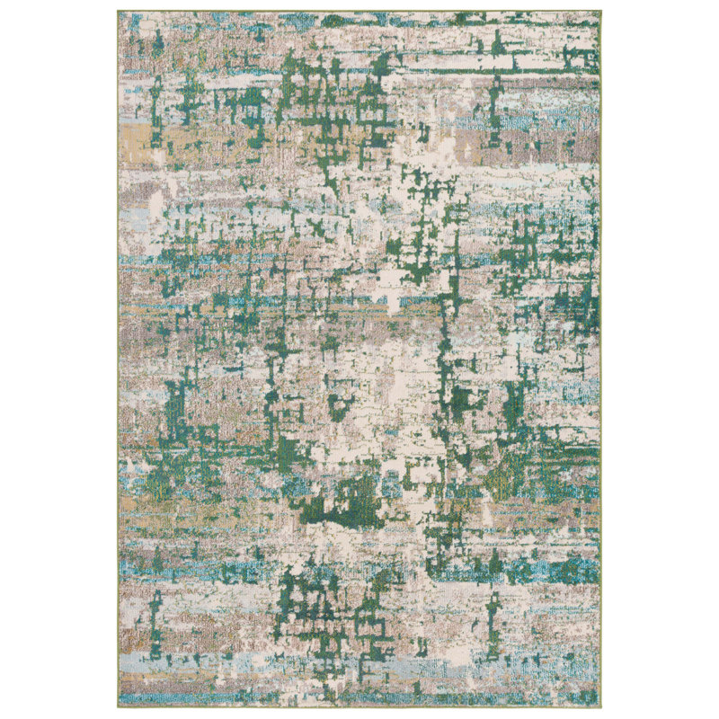 Green and Beige Abstract Hand-knotted Round Rug