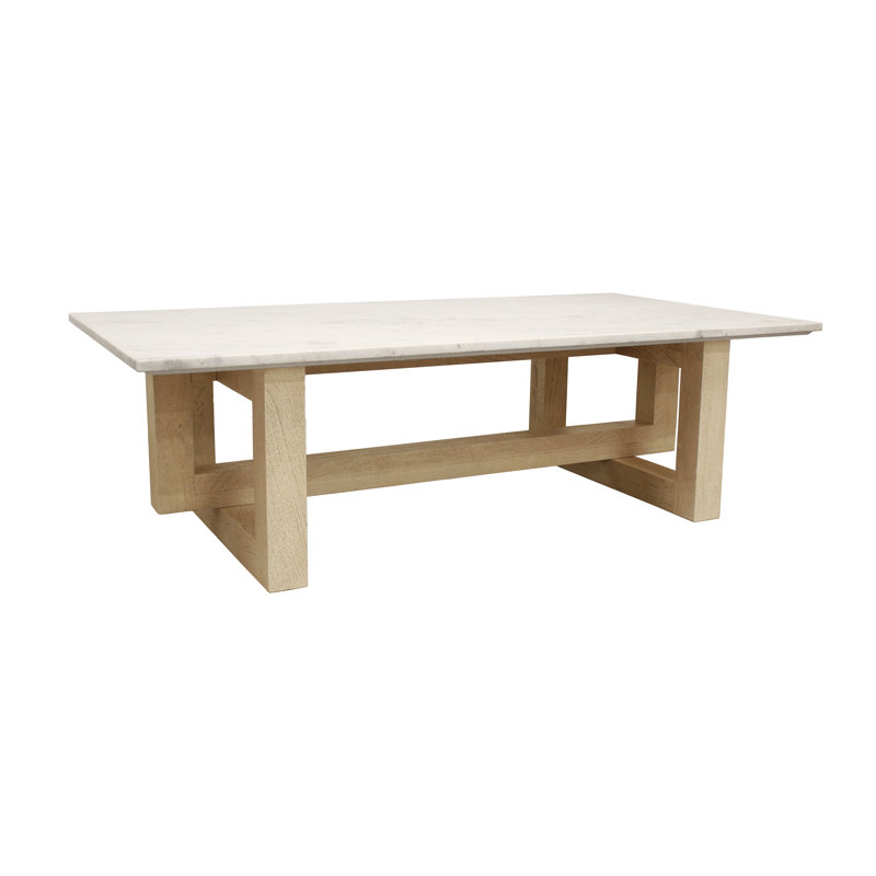 Table basse Justice avec base en pierre naturelle et plateau en marbre Justice, Blanc/Ivoire