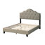 Lit double avec tête de lit tapissier, tissu gris, lit de chambre à coucher moderne, tête de lit arquée et structure en bois massif