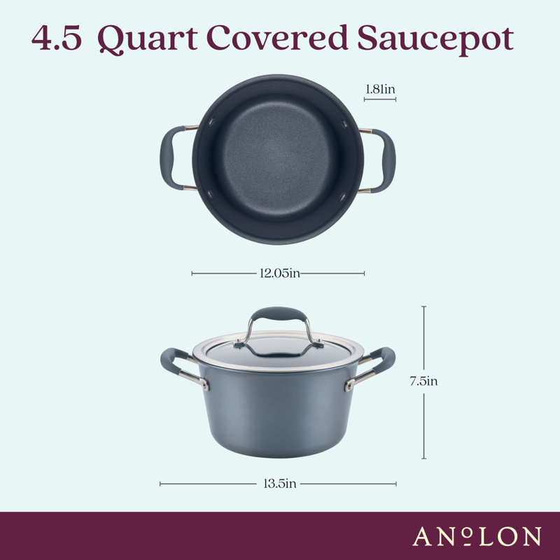 Anolon Advanced Home Hard Anodized Nonstick Saucepot With Lid, 4.5 Quart, Gray