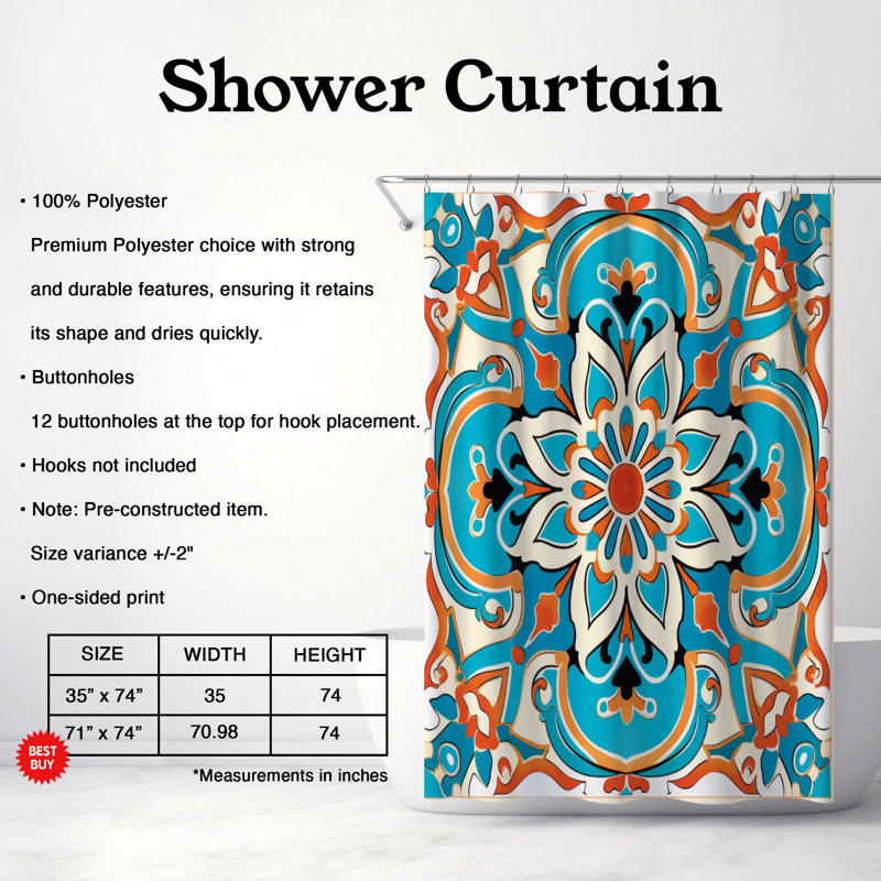 Rideau de douche standard 1 pièce Arab Tile Decor, H 74 po x l 71 po