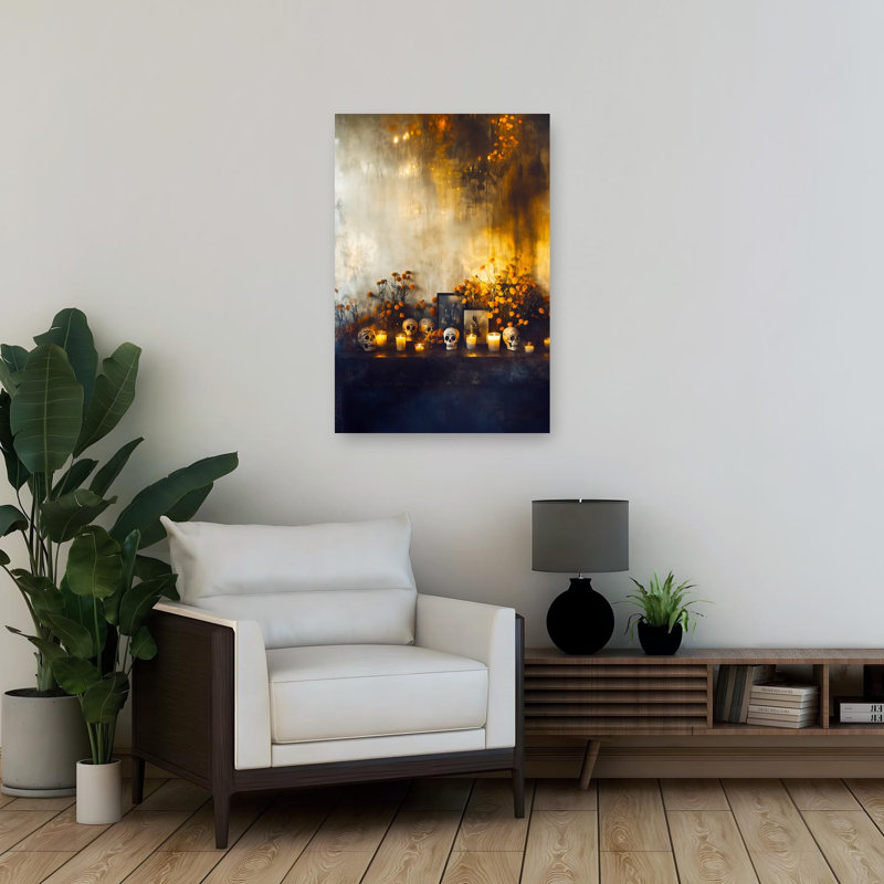 Day Of The Dead Ofrenda Vibrant Contemporary Marigold Autumn City Wall Art Print 1 Piece Wrapped Canvas Wall Art