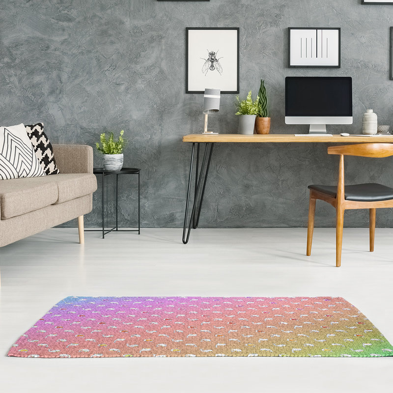 Tapis saumon/rose/bleu baleines, Rectangle 5 pi x 7 pi
