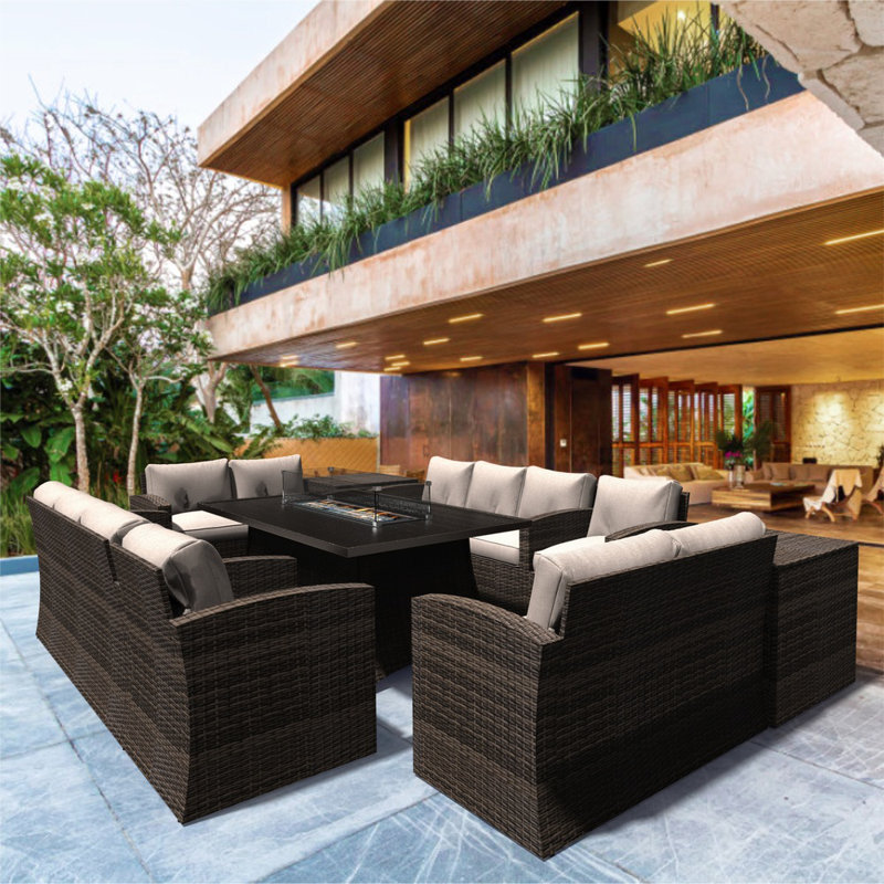 Wicker 12 - Person Patio Conversation Set with Cushions
