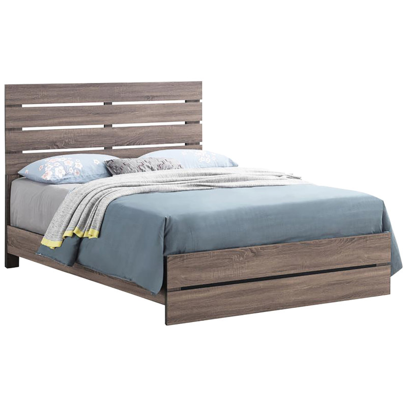 Grand lit brun avec panneaux horizontaux - ajoute une touche chaleureuse et rustique au bois de la chambre à coucher, Brown