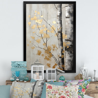 Tree Whispers Of Gray And Gold - Tree Monochrome Framed Canvas Print
