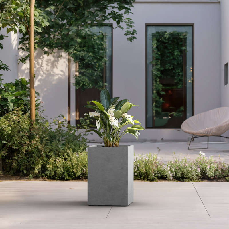 Jabrayah Handmade Planter Box, 16" H x 11.5" W x 11.5" D, Stone Finish
