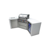 Mont Alpi 4-Burner 45 Degree Deluxe Stainless Steel Outdoor Island BBQ Grill + Compact Refrigerator