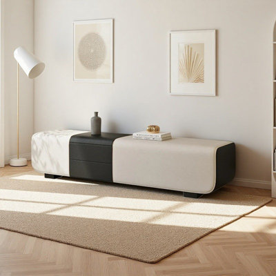 Banc de rangement rectangulaire en bois massif à deux tons pour chambre à coucher et salon Minimalist