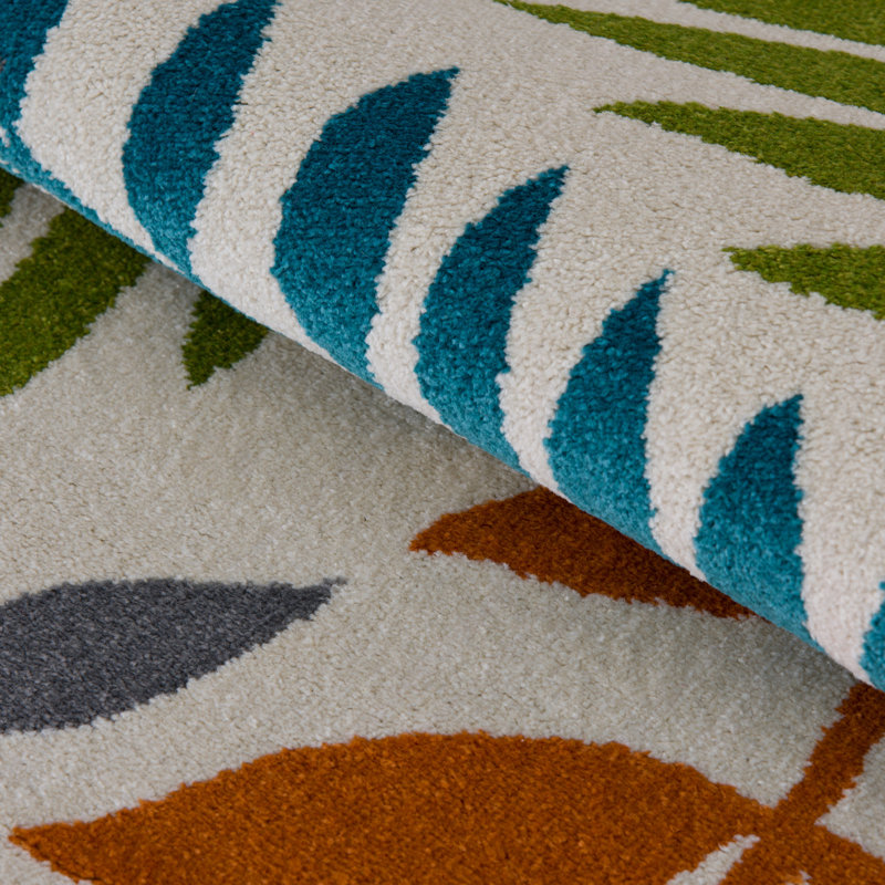 Tapis d'intérieur / extérieur à motif floral bleu / vert / orange Maddock, Rectangle 8 pi 8 po x 11 pi 10 po